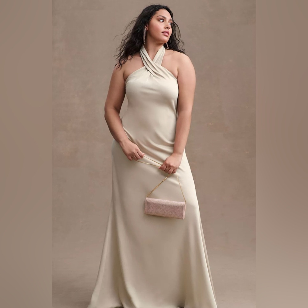 BHLDN Ruby Twist Halter Satin Gown champagne 16 NWT Anthropologie wedding dress - Picture 1 of 8